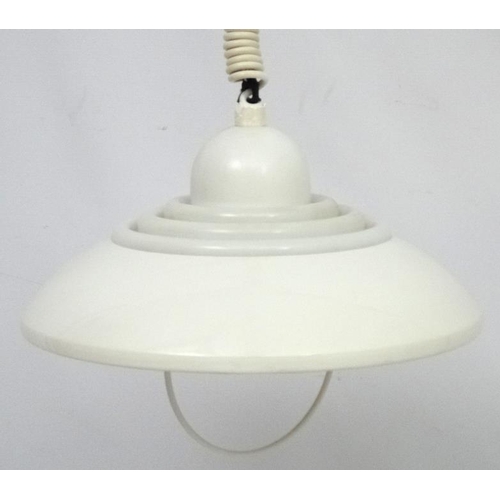 108 - Vintage Retro : a Danish Pendant lamp / light  ( Rise and Fall ) of white livery , with 3 concentric... 