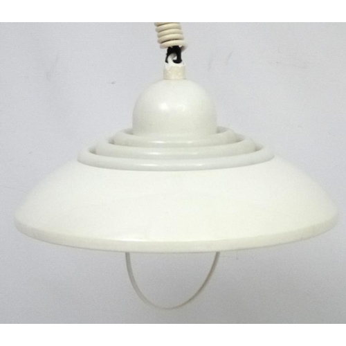 108 - Vintage Retro : a Danish Pendant lamp / light  ( Rise and Fall ) of white livery , with 3 concentric... 