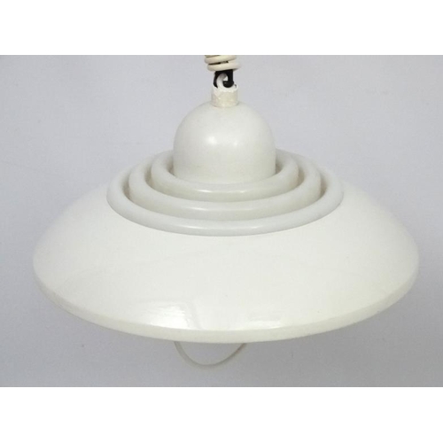 108 - Vintage Retro : a Danish Pendant lamp / light  ( Rise and Fall ) of white livery , with 3 concentric... 