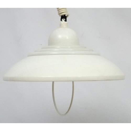 108 - Vintage Retro : a Danish Pendant lamp / light  ( Rise and Fall ) of white livery , with 3 concentric... 