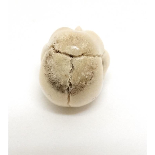 1085 - A carved bone ojimie bead formed as a human skull ¾'' high