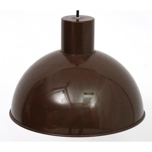 110 - Vintage Retro : a Danish Pendant lamp / light of brown liveried exterior and white , a Bunker light ... 