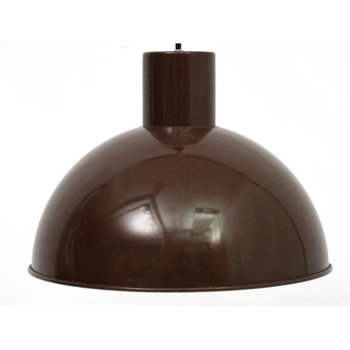 110 - Vintage Retro : a Danish Pendant lamp / light of brown liveried exterior and white , a Bunker light ... 