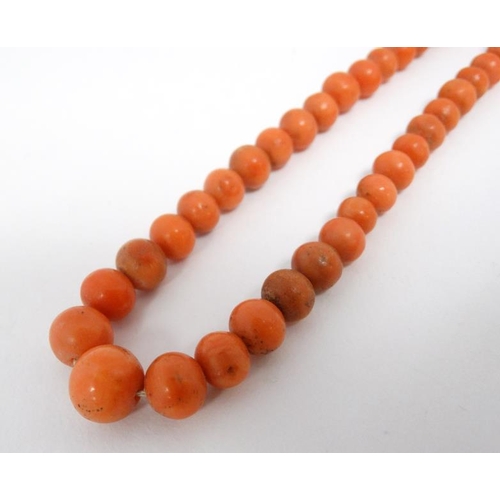 1108 - An early 20thC necklace of graduated coral beads. Approx 18'' long