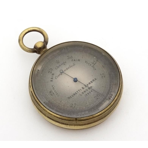 1124 - Negretti & Zambra : a compensated Pocket Barometer with silvered dial , rotatable marker and dial gl... 