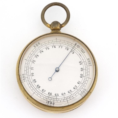 1127 - Pocket Altimeter  : a gilt brass cased pocket watch formed Altimeter for metres above sea level usin... 