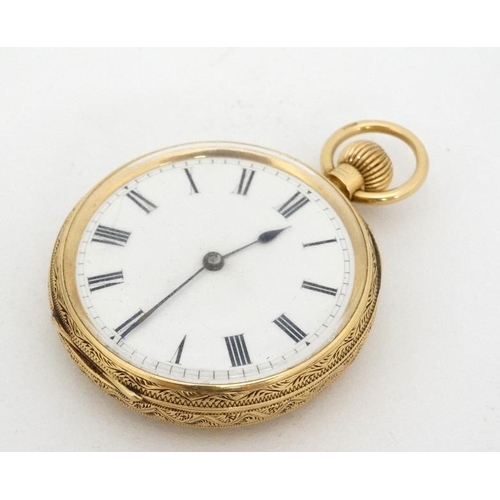 1131 - 18 ct gold Pocket Watch : a top Wind 18 ct gold heavily chased ladies (large) pocketwatch with white... 