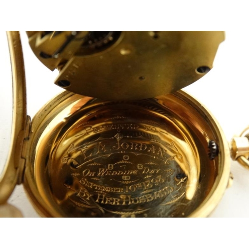 1131 - 18 ct gold Pocket Watch : a top Wind 18 ct gold heavily chased ladies (large) pocketwatch with white... 