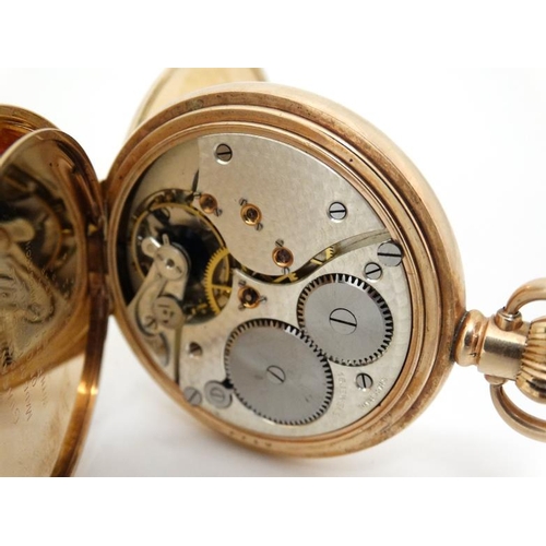 1132 - ' Field & Son , Aylesbury ' Half Hunter Pocket Watch : a Top wind 10ct front and back plates pocket ... 