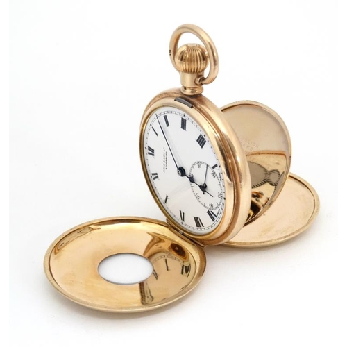 1132 - ' Field & Son , Aylesbury ' Half Hunter Pocket Watch : a Top wind 10ct front and back plates pocket ... 