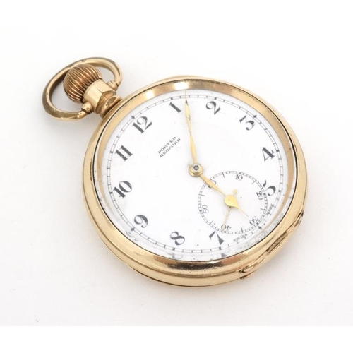 1133 - 'Porter Bedford ' gilt cased pocket watch : an open faced Top wind Pocketwatch having 14 ct front an... 