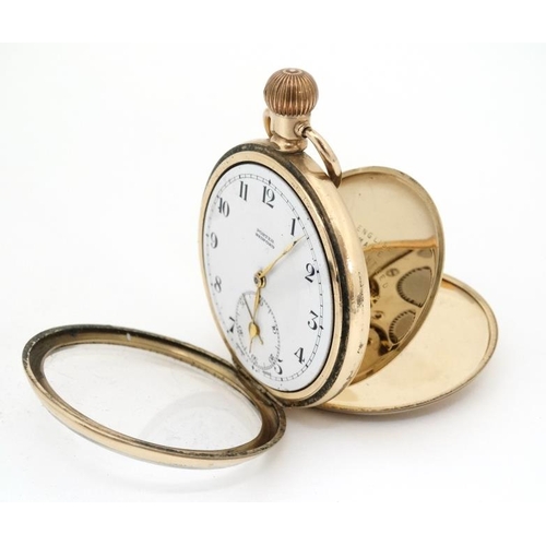 1133 - 'Porter Bedford ' gilt cased pocket watch : an open faced Top wind Pocketwatch having 14 ct front an... 