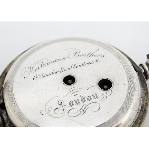 1136 - ' Heitzman Brothers , 63 London Road, Southwark , London ' a 'Fine Silver ' Pocket Watch : an open f... 