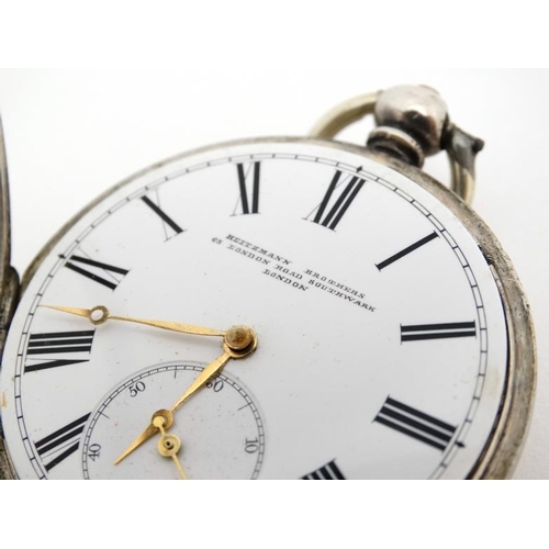 1136 - ' Heitzman Brothers , 63 London Road, Southwark , London ' a 'Fine Silver ' Pocket Watch : an open f... 