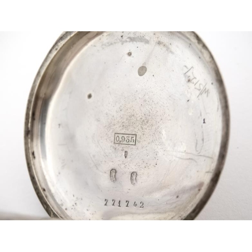 1142 - .935 silver cased Pocketwatch : A Swiss made Top Wind open faced Pocket Watch , signed to dust cover... 