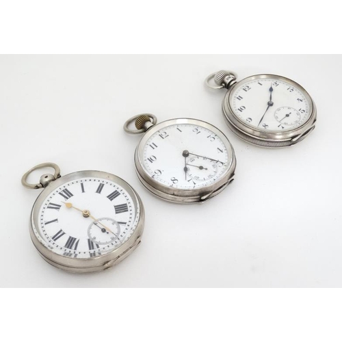 1143 - Pocketwatches : a collection of 3 Silver Pocket Watches ( two top wind and one key wind) , a Hall Ma... 