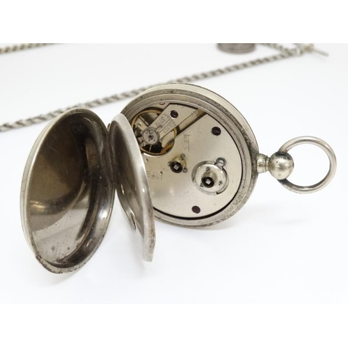 1144 - Pocketwatches : a collection of 3 open faced Pocket Watches ( two with Albert / Watch chains and sil... 