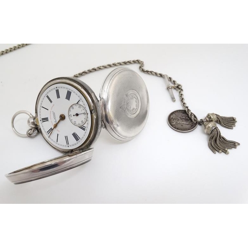 1144 - Pocketwatches : a collection of 3 open faced Pocket Watches ( two with Albert / Watch chains and sil... 