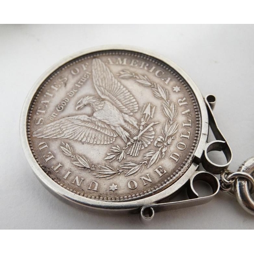 1148 - Albert Watch Chain : a Hall Marked large link Watch chain with a captive mount white metal One Dolla... 