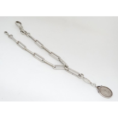 1148 - Albert Watch Chain : a Hall Marked large link Watch chain with a captive mount white metal One Dolla... 