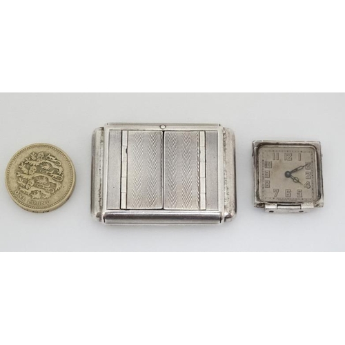 1149 - Art Deco : Tavannes Watch Co , a silver rectangular double door purse watch marked ' 0.925 ', ' Brev... 