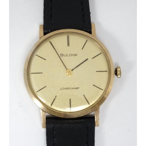 1152 - Bulova : a mechanical gentleman's 9 K gold cased wrist watch bears inscription to circular gilt dial... 