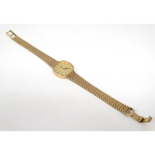 1153 - Longines : a 9ct gold cased ladies Wristwatch with H Marked gold strap and rounded corner square wat... 