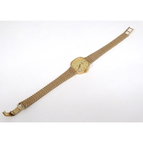 1153 - Longines : a 9ct gold cased ladies Wristwatch with H Marked gold strap and rounded corner square wat... 