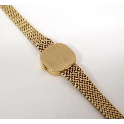 1153 - Longines : a 9ct gold cased ladies Wristwatch with H Marked gold strap and rounded corner square wat... 