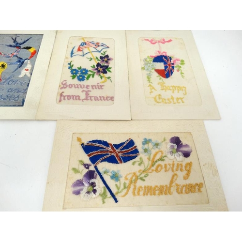 1160 - Militaria : A collection of twelve WWI embroidered greetings cards of French manufacture , each deco... 