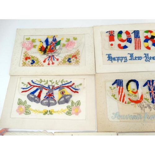 1160 - Militaria : A collection of twelve WWI embroidered greetings cards of French manufacture , each deco... 