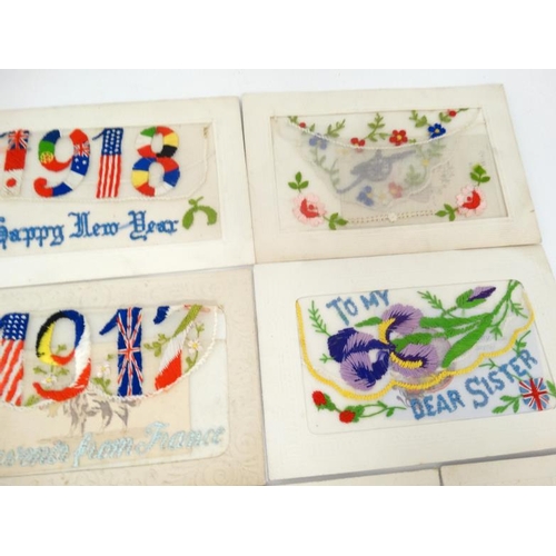 1160 - Militaria : A collection of twelve WWI embroidered greetings cards of French manufacture , each deco... 