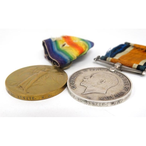 1172 - Militaria : 107341 Gunner F McKenzie , Royal Artillery : Two WWI Campaign medals , comprising a Brit... 