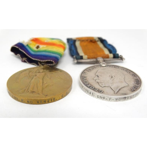 1172 - Militaria : 107341 Gunner F McKenzie , Royal Artillery : Two WWI Campaign medals , comprising a Brit... 