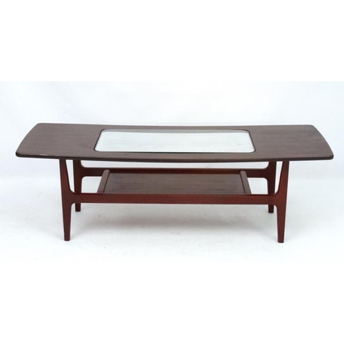 119 - Vintage Retro :  a British faux Rosewood two tier coffee table with inset glass section to top tier,... 