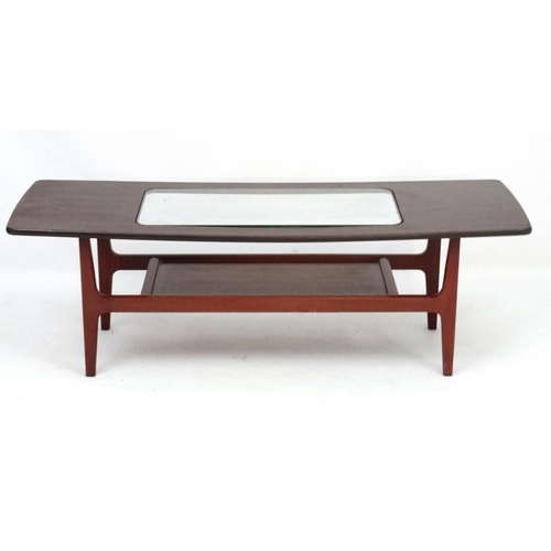 119 - Vintage Retro :  a British faux Rosewood two tier coffee table with inset glass section to top tier,... 