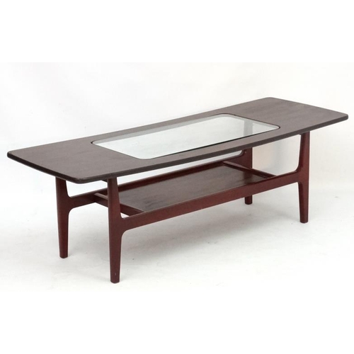 119 - Vintage Retro :  a British faux Rosewood two tier coffee table with inset glass section to top tier,... 