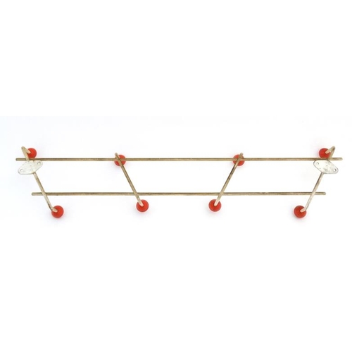 120 - Vintage Retro :  An original 1950's 8 hook wall mounted coat and hat rack , red spheres on a white p... 