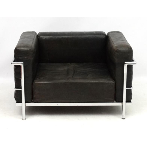 123 - Vintage Retro :   After Le Corbusier , a black leather and chrome LC2  Le Petit Confort Armchair sty... 