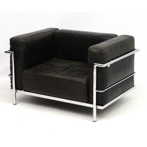 123 - Vintage Retro :   After Le Corbusier , a black leather and chrome LC2  Le Petit Confort Armchair sty... 