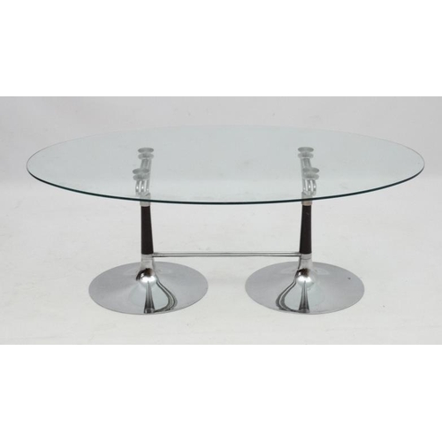 125 - Mid Century / Hollywood Regency  : An American dinner style coffee table having two columns in chrom... 