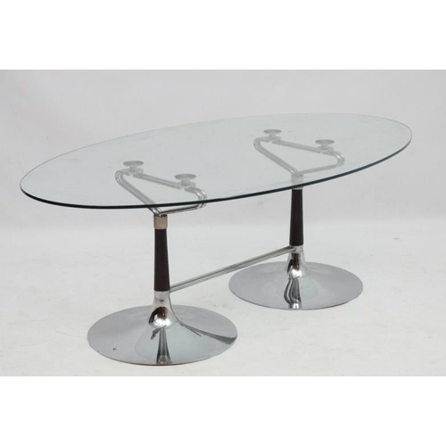 125 - Mid Century / Hollywood Regency  : An American dinner style coffee table having two columns in chrom... 