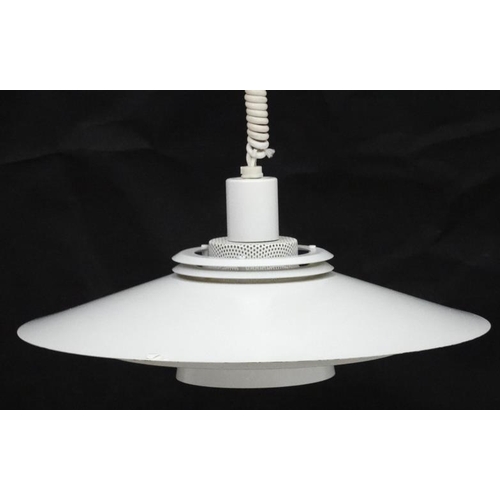 132 - Vintage Retro : a Danish Pendant lamp / light of white liveried 3 tier form together with a 2 ring t... 