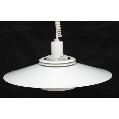 132 - Vintage Retro : a Danish Pendant lamp / light of white liveried 3 tier form together with a 2 ring t... 