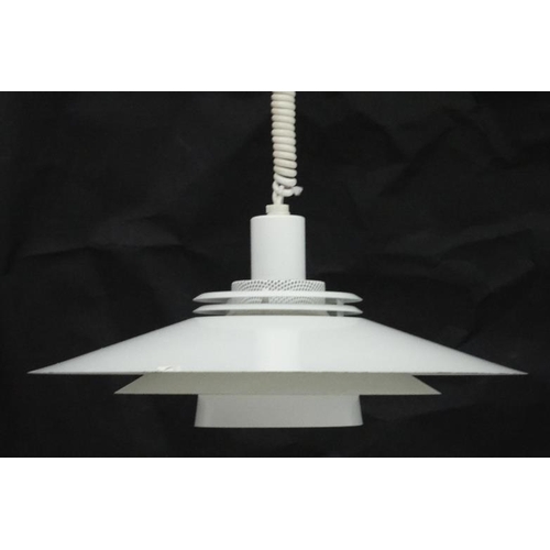 132 - Vintage Retro : a Danish Pendant lamp / light of white liveried 3 tier form together with a 2 ring t... 