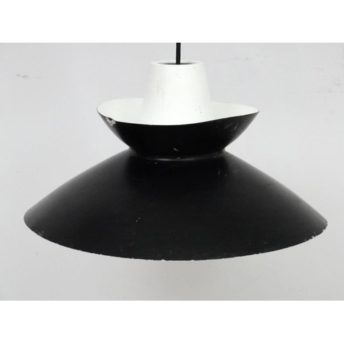 138 - Vintage Retro : a Scandinavian Pendant lamp / light of black liveried exterior and white , in the ty... 