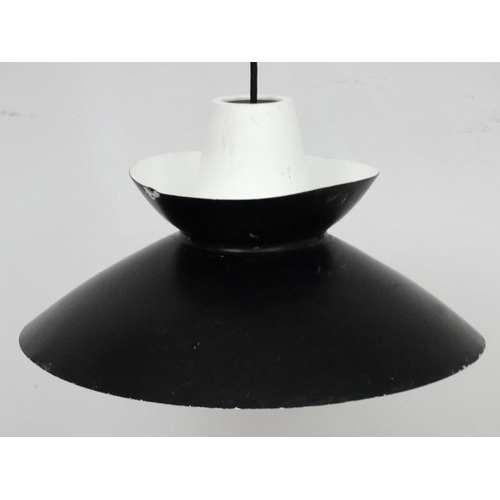 138 - Vintage Retro : a Scandinavian Pendant lamp / light of black liveried exterior and white , in the ty... 