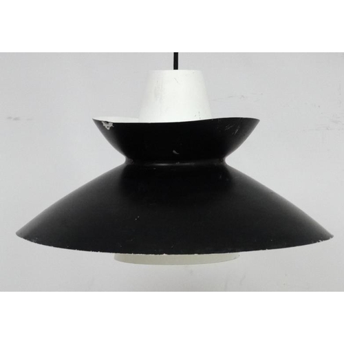 138 - Vintage Retro : a Scandinavian Pendant lamp / light of black liveried exterior and white , in the ty... 