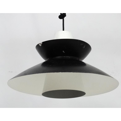 138 - Vintage Retro : a Scandinavian Pendant lamp / light of black liveried exterior and white , in the ty... 