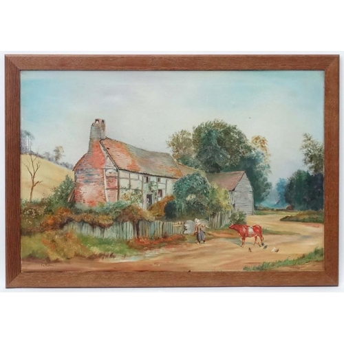 14 - Ken Hillsbrook XX, Oil on canvas, Stopping to converse outside a country cottage, Signed and dated (... 